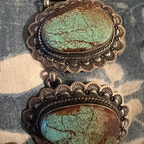 Turquoise #8 giant sterling silver signed statement necklace squash Rodeo NFR - Picture 15 of 16